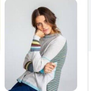 ZAKET & PLOVER SZ L Soft Cotton/Cashmere blend Multi-media Drop-Shoulder Sweater